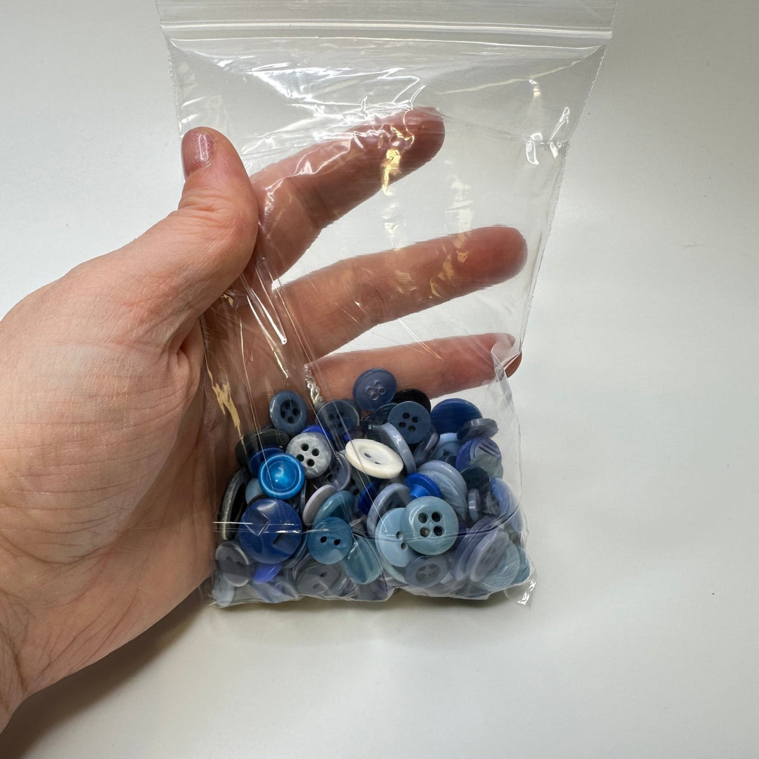 Grab Bag - 4 Hole Button - 10MM Plastic - Blue/Navy - Mixed 100 Pack - True Deadstock supplies Fabric by private - Sustainable Textile | FABCYCLE