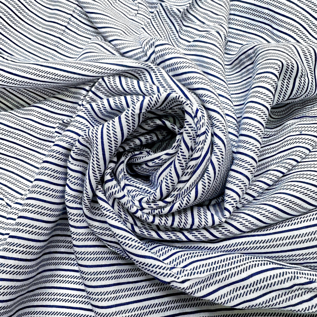 Graduation - Cotton/Bamboo Woven - White/Navy Stripes - 3.15M Bundle - True Deadstock fabric Fabric by private - Sustainable Textile | FABCYCLE