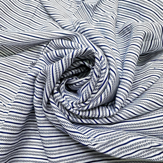 Graduation - Cotton/Bamboo Woven - White/Navy Stripes - 3.15M Bundle - True Deadstock fabric Fabric by private - Sustainable Textile | FABCYCLE