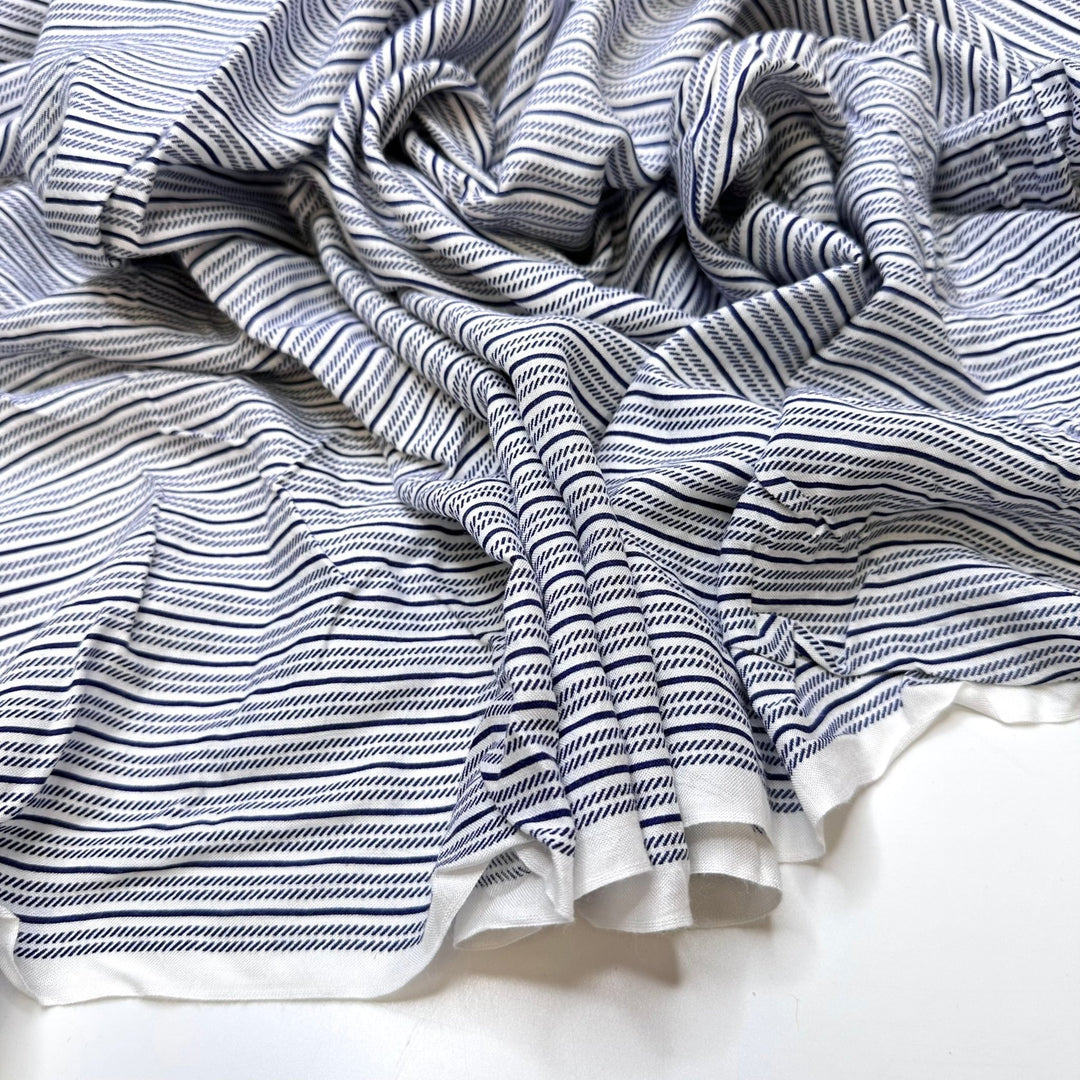 Graduation - Cotton/Bamboo Woven - White/Navy Stripes - 3.15M Bundle - True Deadstock fabric Fabric by private - Sustainable Textile | FABCYCLE