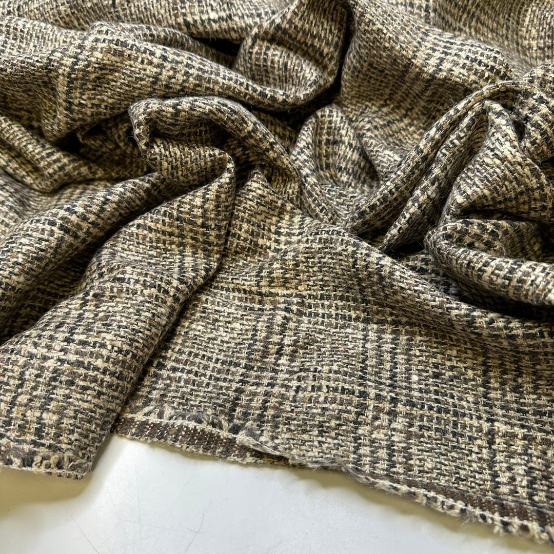 Grandpa Would Be Happy - Tweed Wool Woven - Brown Multi Plaid - 1.25M Bundle - True Deadstock fabric Fabric by private - Sustainable Textile | FABCYCLE
