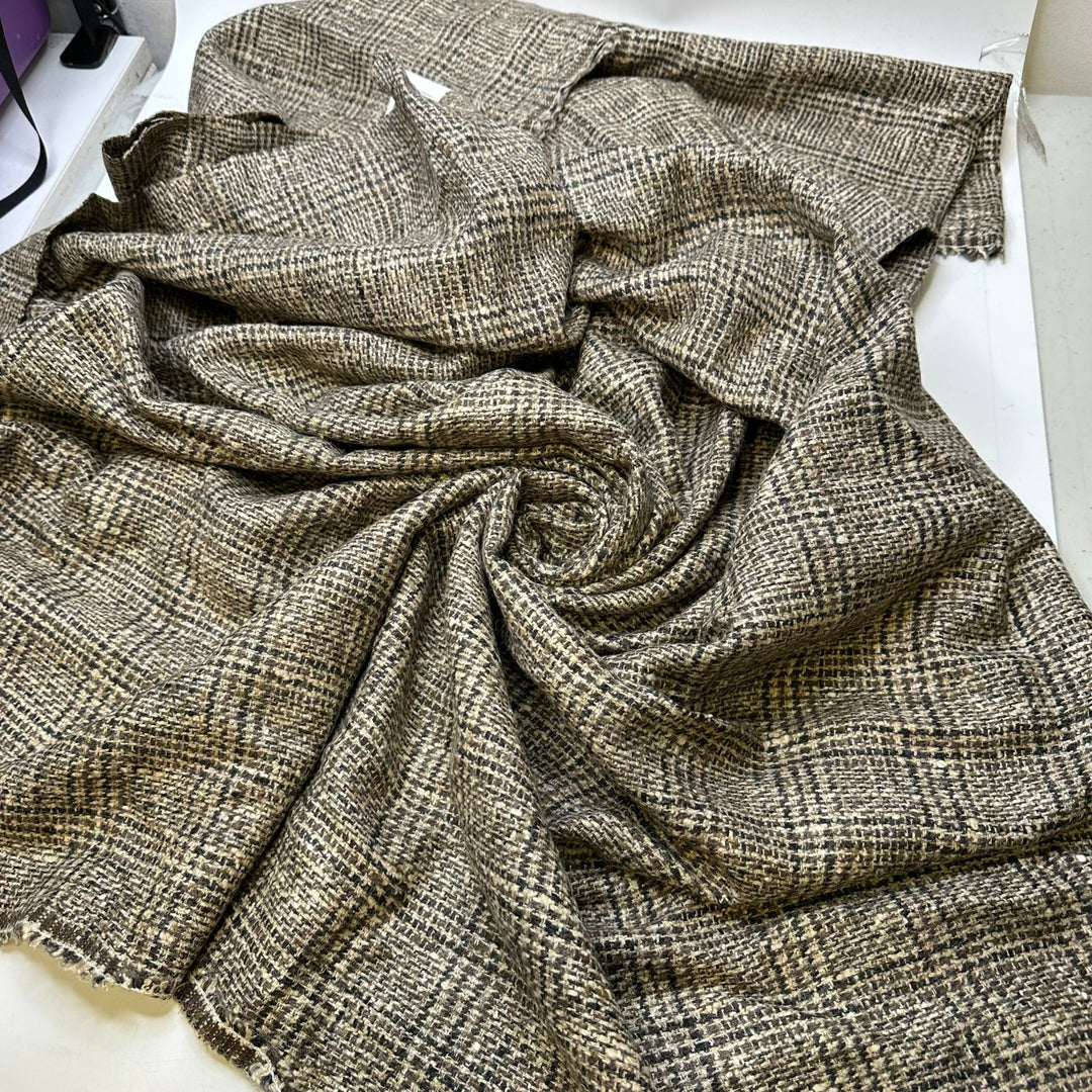 Grandpa Would Be Happy - Tweed Wool Woven - Brown Multi Plaid - 1.25M Bundle - True Deadstock fabric Fabric by private - Sustainable Textile | FABCYCLE