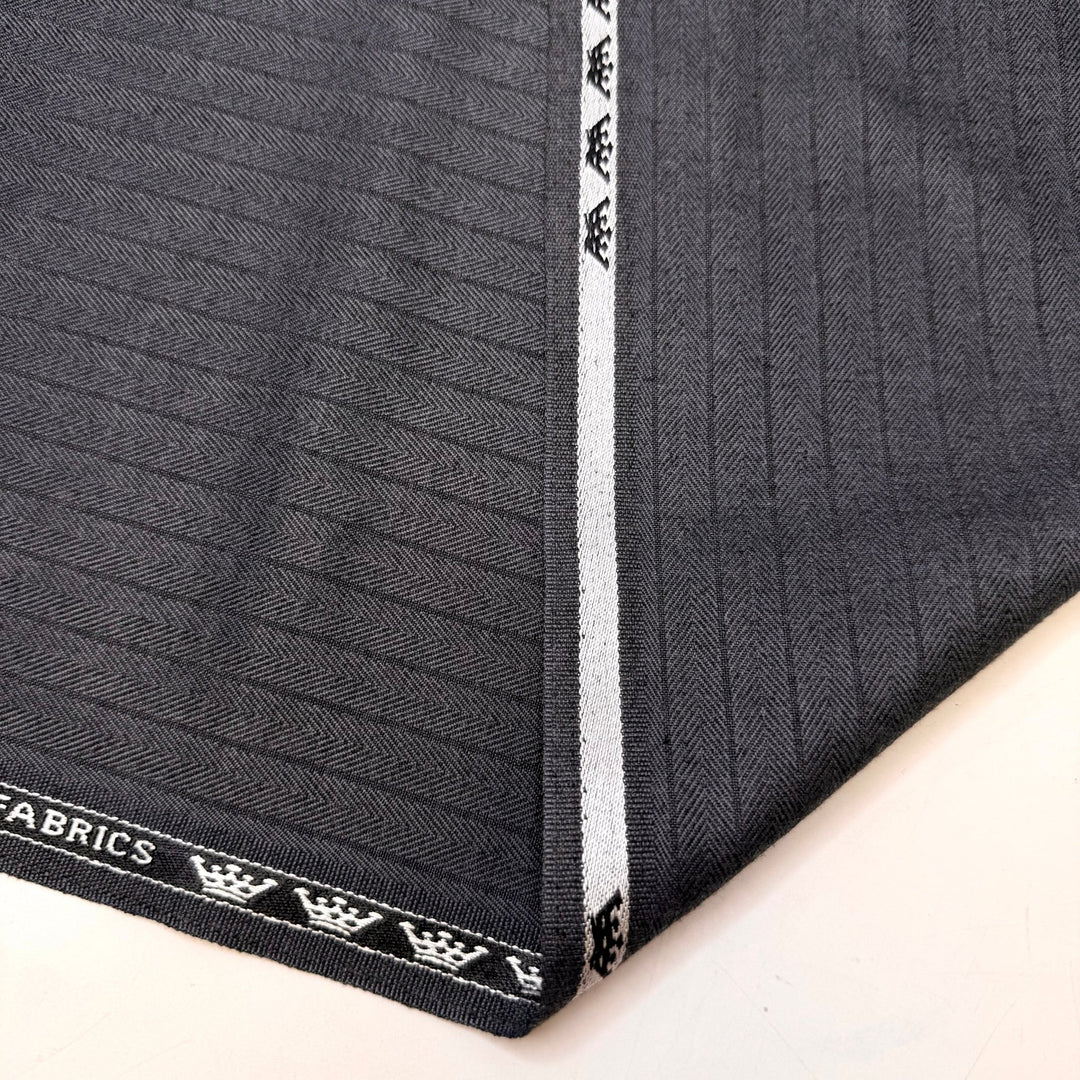 Granite Blocks - Twill Harringbone Wool Woven - Dark Grey Pinstripe - 0.7M Bundle - True Deadstock fabric Fabric by private - Sustainable Textile | FABCYCLE