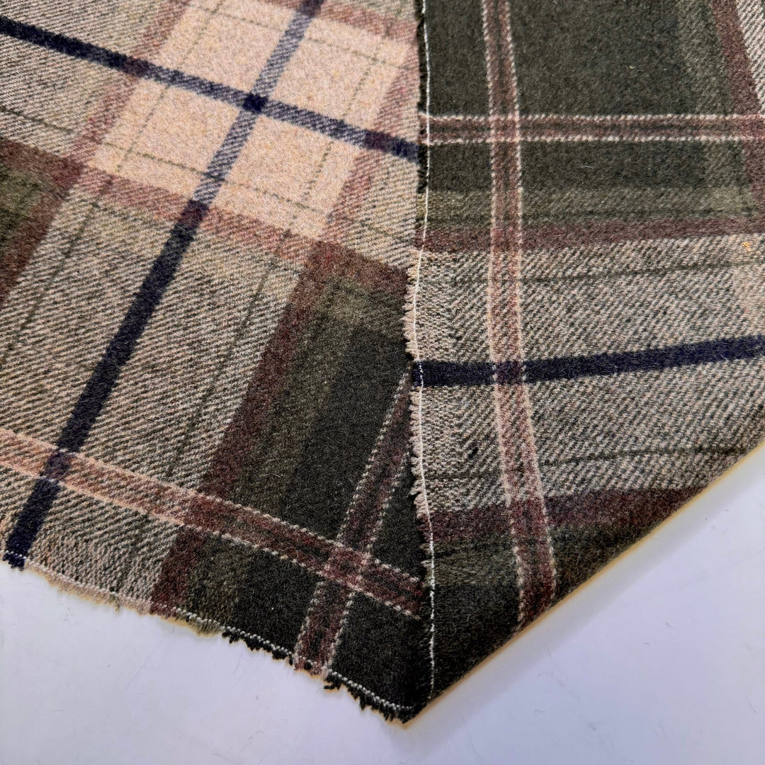 Grateful For Winter - Basket Weave Wool Woven - Brown/Beige Plaid - 1.95M Bundle - True Deadstock fabric Fabric by private - Sustainable Textile | FABCYCLE