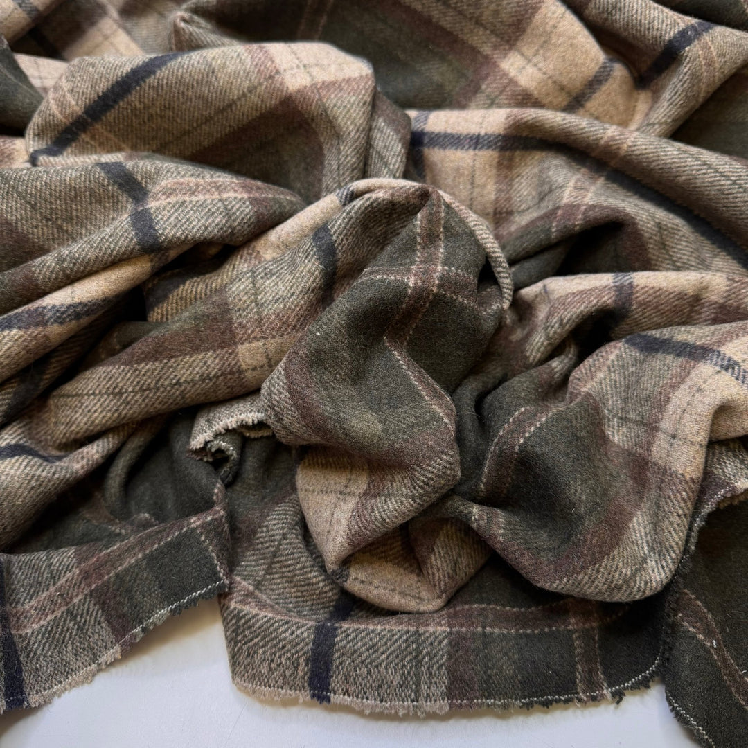 Grateful For Winter - Basket Weave Wool Woven - Brown/Beige Plaid - 1.95M Bundle - True Deadstock fabric Fabric by private - Sustainable Textile | FABCYCLE