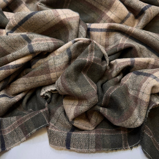 Grateful For Winter - Basket Weave Wool Woven - Brown/Beige Plaid - 1.95M Bundle - True Deadstock fabric Fabric by private - Sustainable Textile | FABCYCLE