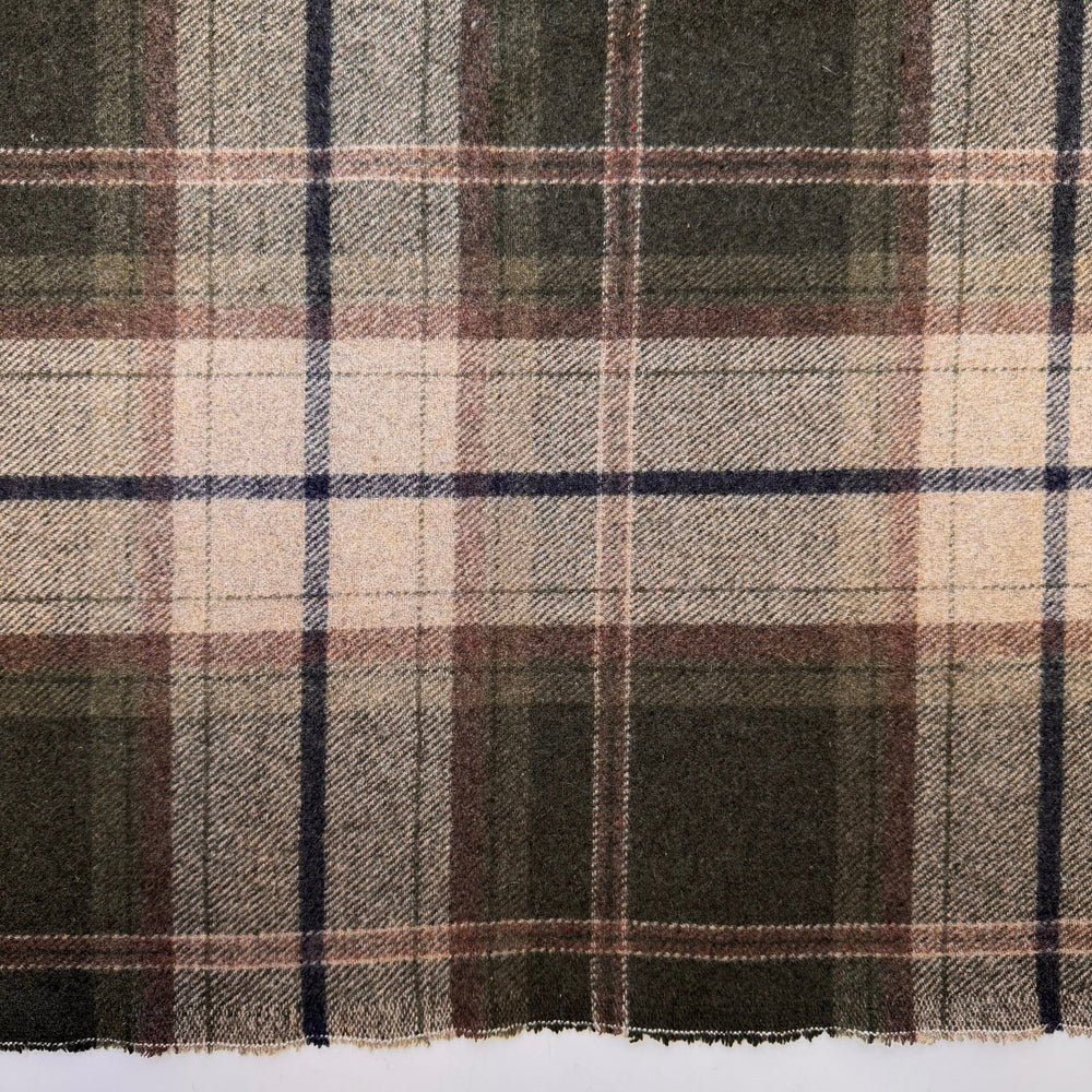 Grateful For Winter - Basket Weave Wool Woven - Brown/Beige Plaid - 1.95M Bundle - True Deadstock fabric Fabric by private - Sustainable Textile | FABCYCLE