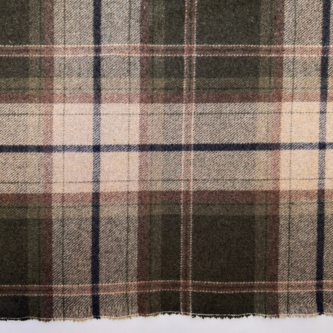 Grateful For Winter - Basket Weave Wool Woven - Brown/Beige Plaid - 1.95M Bundle - True Deadstock fabric Fabric by private - Sustainable Textile | FABCYCLE