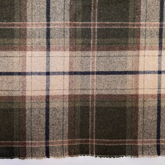 Grateful For Winter - Basket Weave Wool Woven - Brown/Beige Plaid - 1.95M Bundle - True Deadstock fabric Fabric by private - Sustainable Textile | FABCYCLE