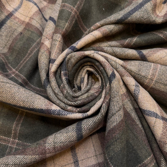 Grateful For Winter - Basket Weave Wool Woven - Brown/Beige Plaid - 1.95M Bundle - True Deadstock fabric Fabric by private - Sustainable Textile | FABCYCLE