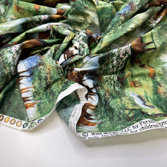 Grazing Families - Cotton Woven - Green Multi Grazing Horses - 2.2M Bundle - True Deadstock fabric Fabric by private - Sustainable Textile | FABCYCLE