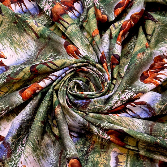 Grazing Families - Cotton Woven - Green Multi Grazing Horses - 2.2M Bundle - True Deadstock fabric Fabric by private - Sustainable Textile | FABCYCLE