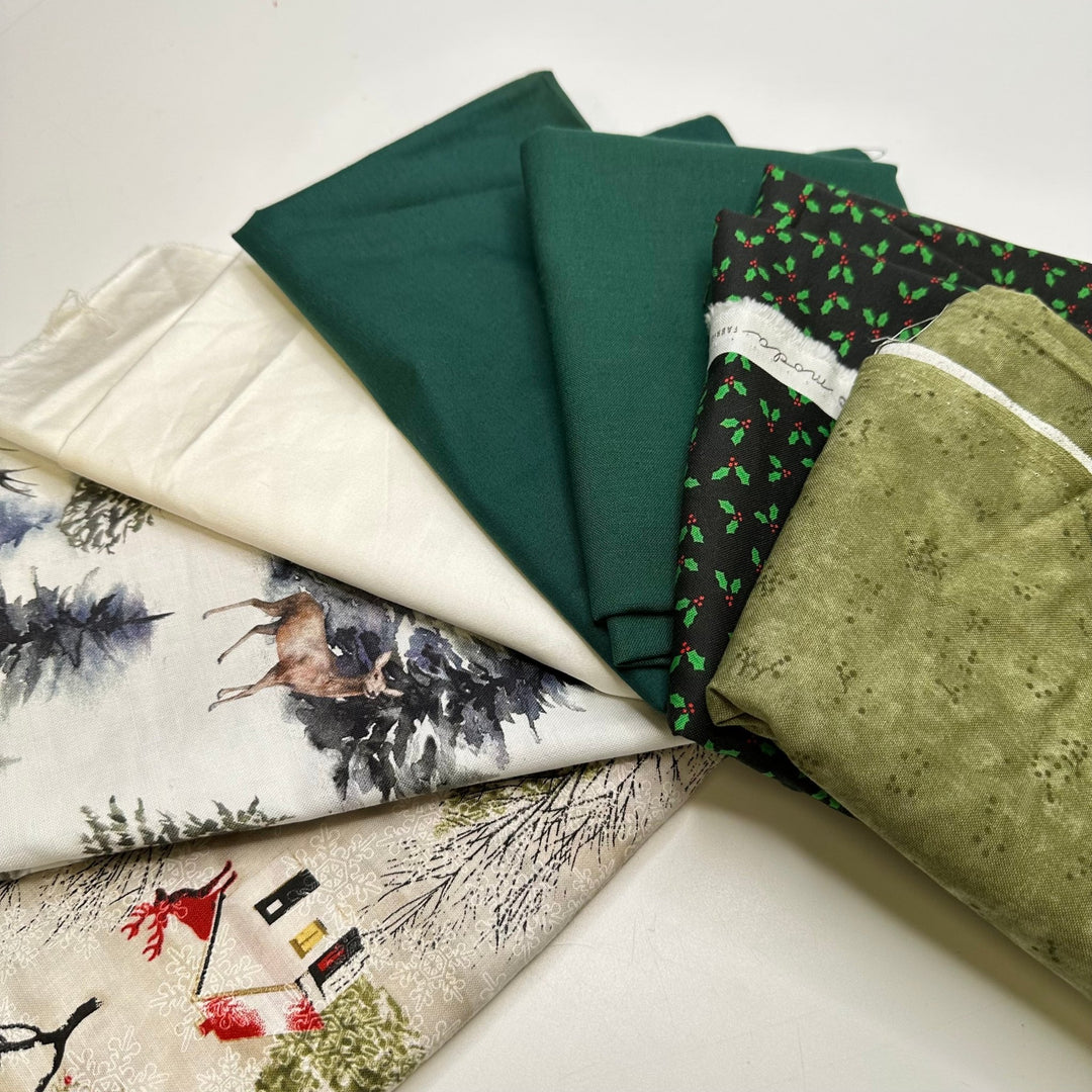Green Christmas Quilting Pack - Cotton Blend Woven - Green Multi Christmas Prints - 6 piece pack - True Deadstock fabric Fabric by private - Sustainable Textile | FABCYCLE