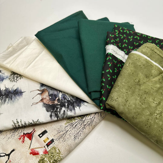 Green Christmas Quilting Pack - Cotton Blend Woven - Green Multi Christmas Prints - 6 piece pack - True Deadstock fabric Fabric by private - Sustainable Textile | FABCYCLE