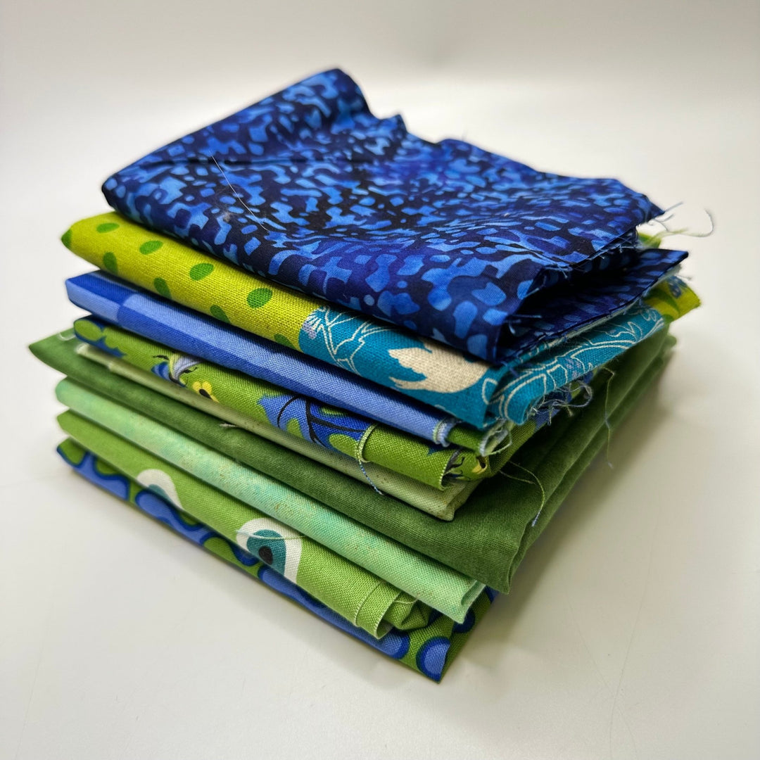 Green Light Quilting Pack - Cotton Blend Woven - Green/Blue Multiple Prints - 9 piece pack - True Deadstock fabric Fabric by private - Sustainable Textile | FABCYCLE