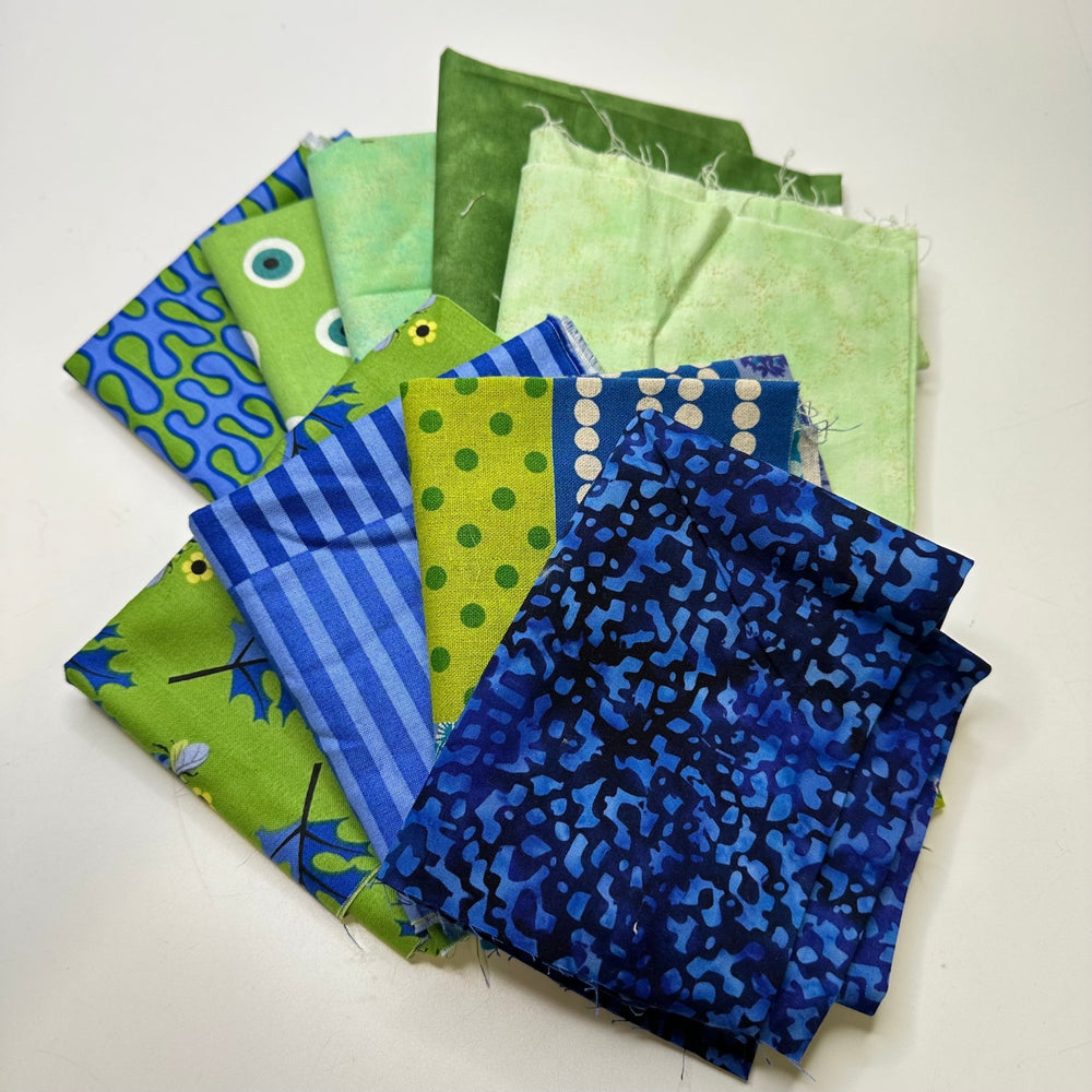 Green Light Quilting Pack - Cotton Blend Woven - Green/Blue Multiple Prints - 9 piece pack - True Deadstock fabric Fabric by private - Sustainable Textile | FABCYCLE