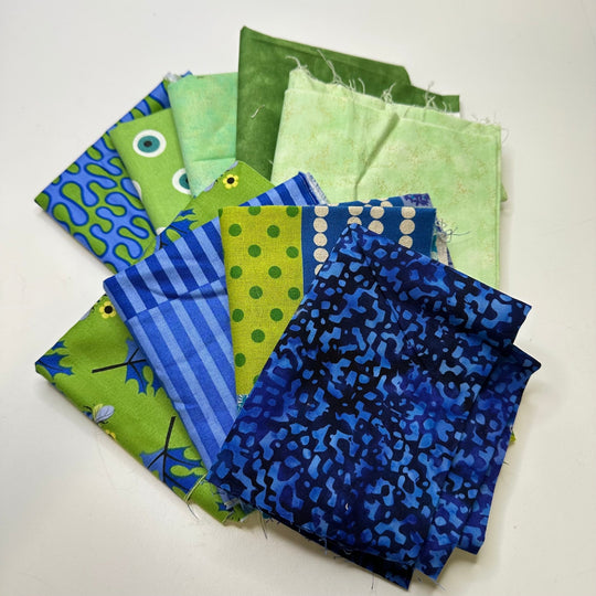 Green Light Quilting Pack - Cotton Blend Woven - Green/Blue Multiple Prints - 9 piece pack - True Deadstock fabric Fabric by private - Sustainable Textile | FABCYCLE