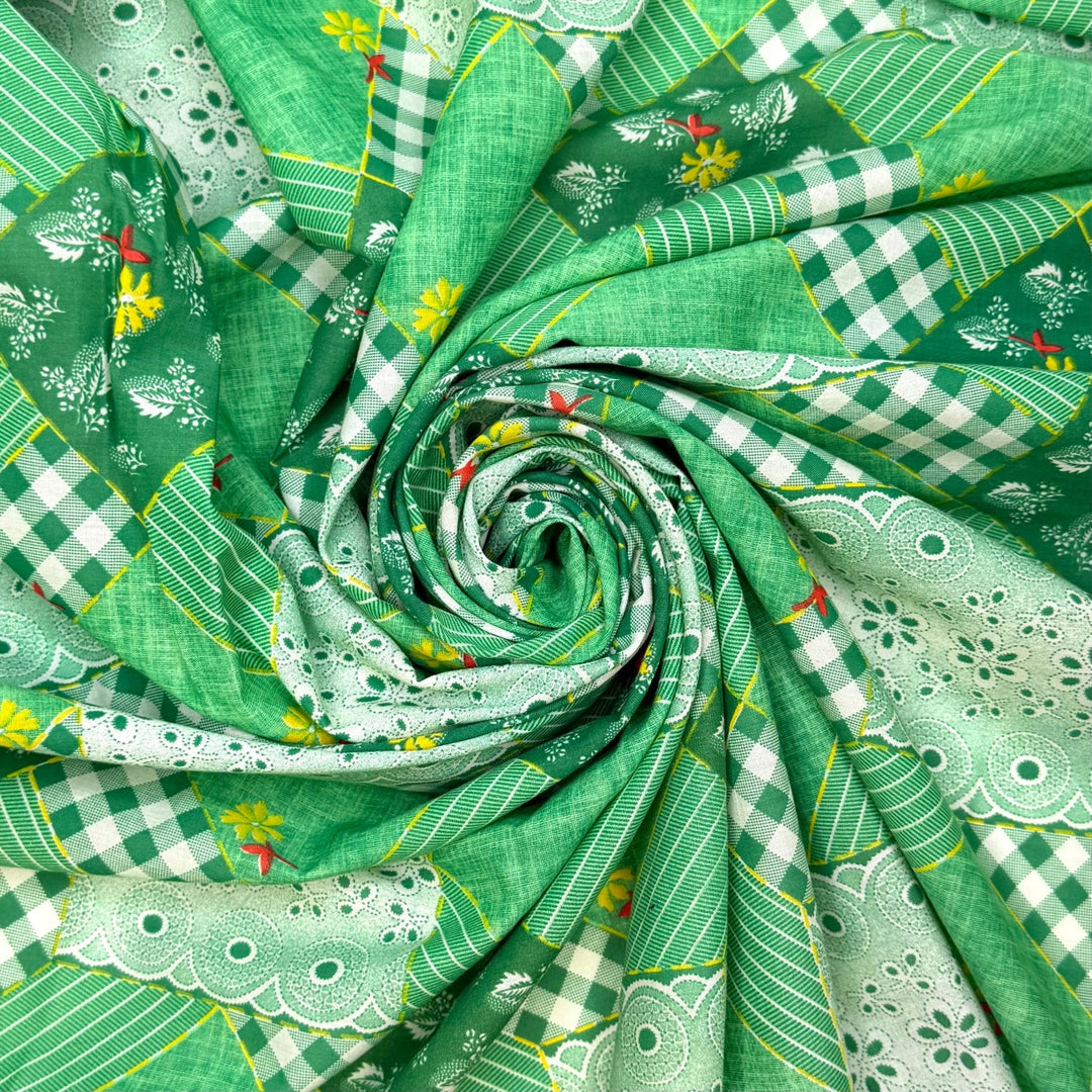 Green Thimble - Vintage Cotton Woven - Green/Yellow Floral - 2.65M Bundle - True Deadstock fabric Fabric by private - Sustainable Textile | FABCYCLE