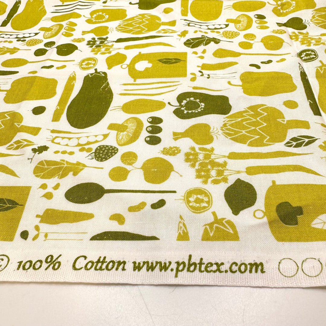Green Veggies - Cotton Woven - White/Green Vegetable Motif - 1M Bundle - True Deadstock fabric Fabric by private - Sustainable Textile | FABCYCLE