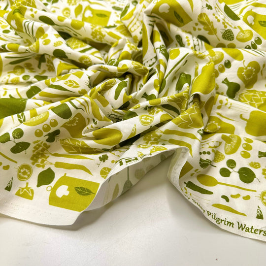Green Veggies - Cotton Woven - White/Green Vegetable Motif - 1M Bundle - True Deadstock fabric Fabric by private - Sustainable Textile | FABCYCLE