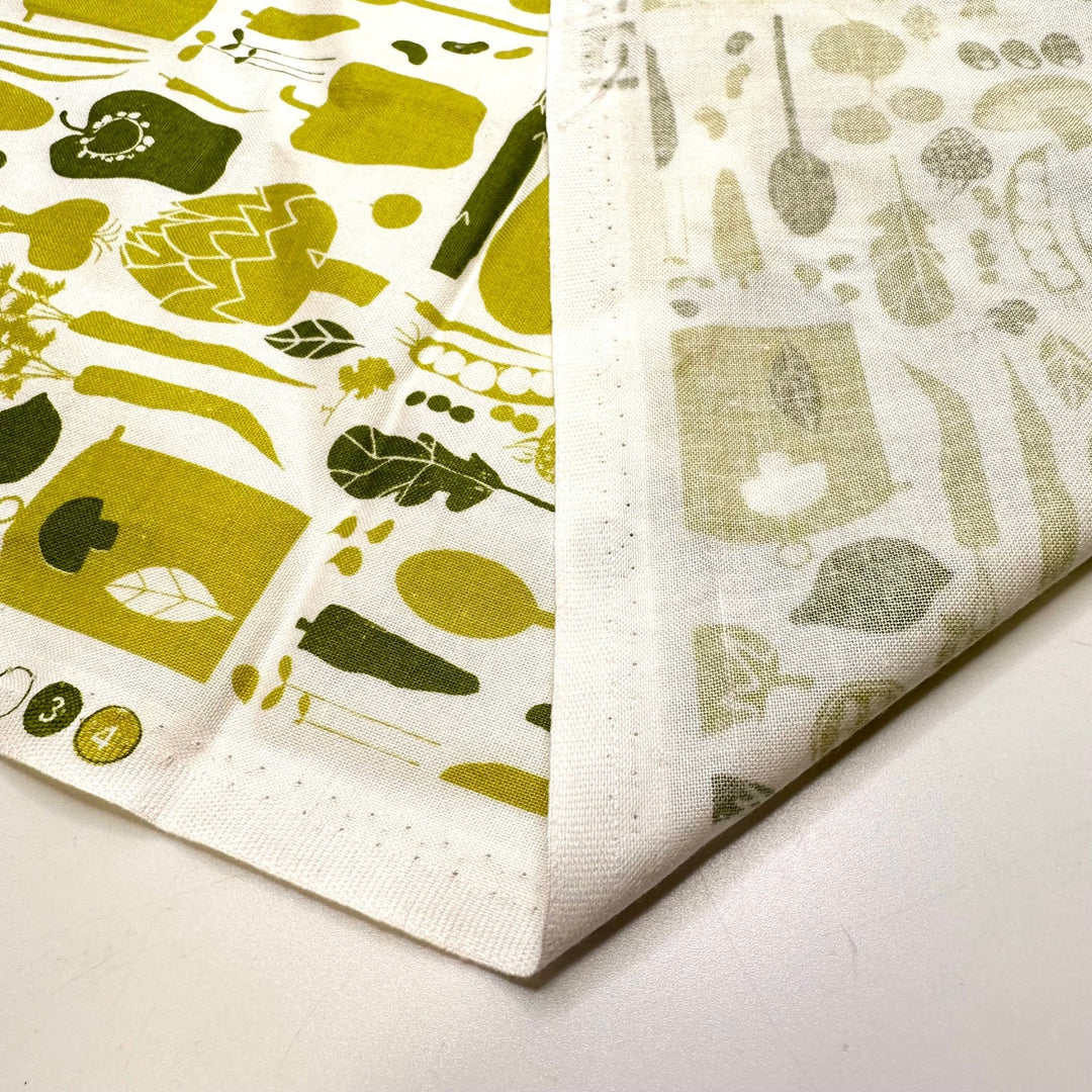 Green Veggies - Cotton Woven - White/Green Vegetable Motif - 1M Bundle - True Deadstock fabric Fabric by private - Sustainable Textile | FABCYCLE