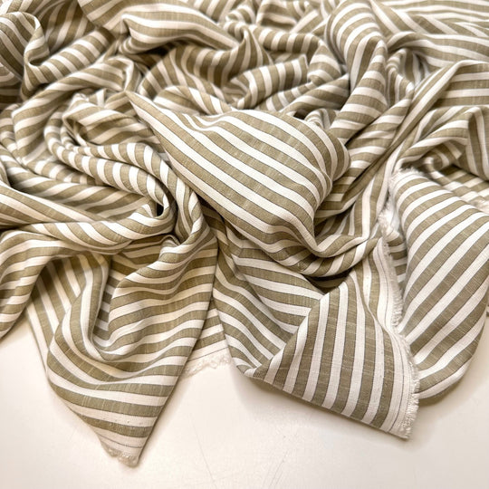 Growing Confidence - Natural Blend Woven - Light White/Green Stripes - 3.1M Bundle - True Deadstock fabric Fabric by private - Sustainable Textile | FABCYCLE