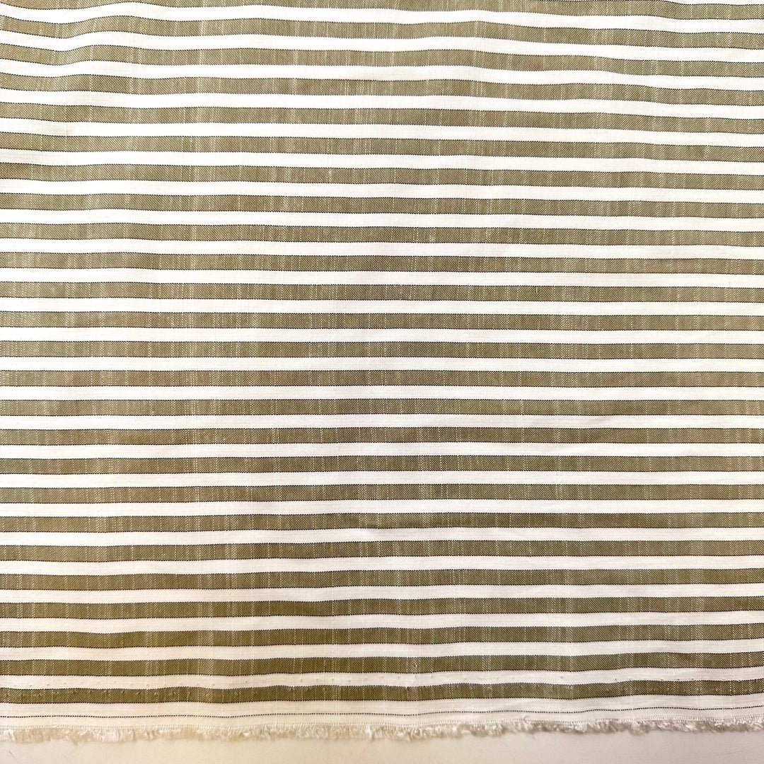 Growing Confidence - Natural Blend Woven - Light White/Green Stripes - 3.1M Bundle - True Deadstock fabric Fabric by private - Sustainable Textile | FABCYCLE