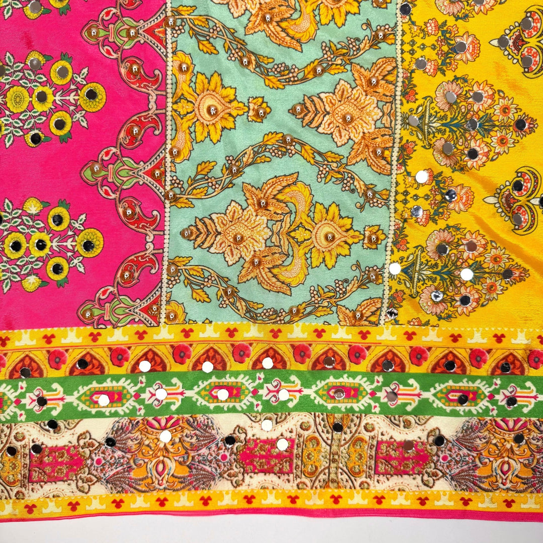 Handmade Showstopper - Shisha Mirror Embroidery Polyester Blend Woven - Yellow/Pink Floral - 2.15M Bundle - True Deadstock fabric Fabric by private - Sustainable Textile | FABCYCLE