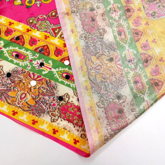 Handmade Showstopper - Shisha Mirror Embroidery Polyester Blend Woven - Yellow/Pink Floral - 2.15M Bundle - True Deadstock fabric Fabric by private - Sustainable Textile | FABCYCLE