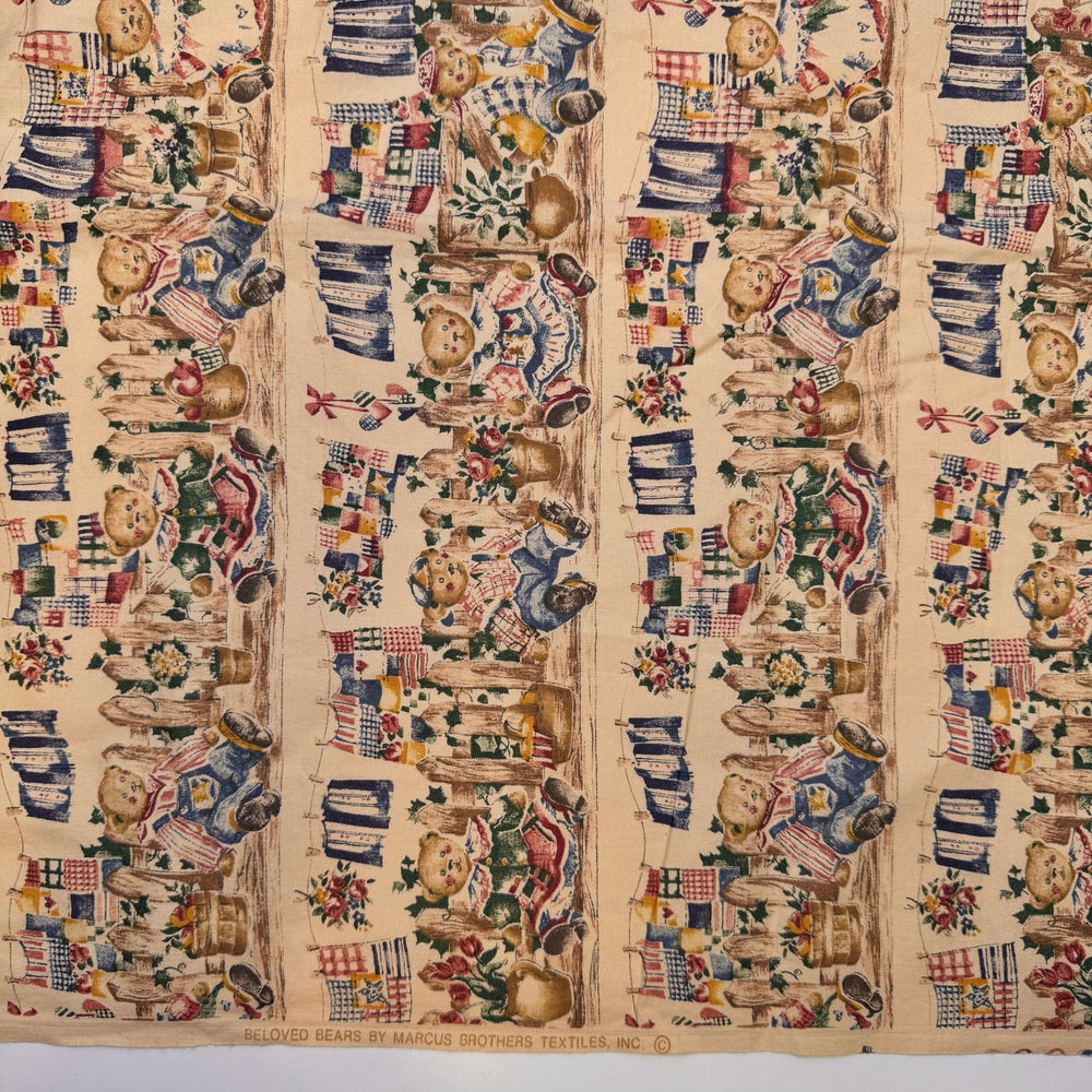 Hang To Dry - Cotton Woven - Beige Multi Teddy Bear Garden Motif - 1.2M Bundle - True Deadstock fabric Fabric by private - Sustainable Textile | FABCYCLE
