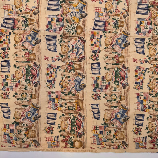 Hang To Dry - Cotton Woven - Beige Multi Teddy Bear Garden Motif - 1.2M Bundle - True Deadstock fabric Fabric by private - Sustainable Textile | FABCYCLE