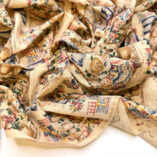 Hang To Dry - Cotton Woven - Beige Multi Teddy Bear Garden Motif - 1.2M Bundle - True Deadstock fabric Fabric by private - Sustainable Textile | FABCYCLE
