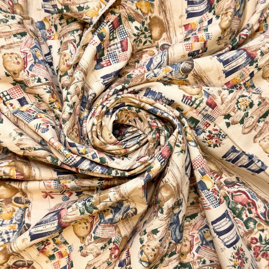 Hang To Dry - Cotton Woven - Beige Multi Teddy Bear Garden Motif - 1.2M Bundle - True Deadstock fabric Fabric by private - Sustainable Textile | FABCYCLE