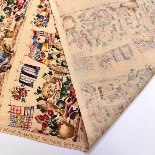 Hang To Dry - Cotton Woven - Beige Multi Teddy Bear Garden Motif - 1.2M Bundle - True Deadstock fabric Fabric by private - Sustainable Textile | FABCYCLE