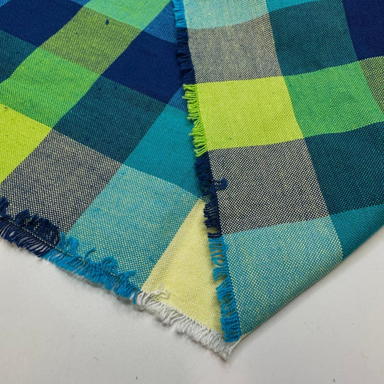 Harvest Patterns - Cotton Woven - Light Green/Blue Plaid - 1.7M Bundle - True Deadstock fabric Fabric by private - Sustainable Textile | FABCYCLE