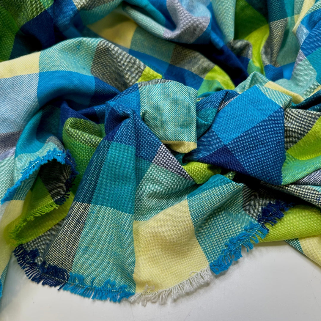 Harvest Patterns - Cotton Woven - Light Green/Blue Plaid - 1.7M Bundle - True Deadstock fabric Fabric by private - Sustainable Textile | FABCYCLE