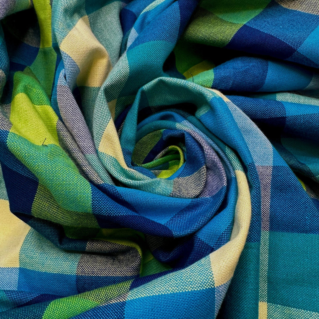 Harvest Patterns - Cotton Woven - Light Green/Blue Plaid - 1.7M Bundle - True Deadstock fabric Fabric by private - Sustainable Textile | FABCYCLE