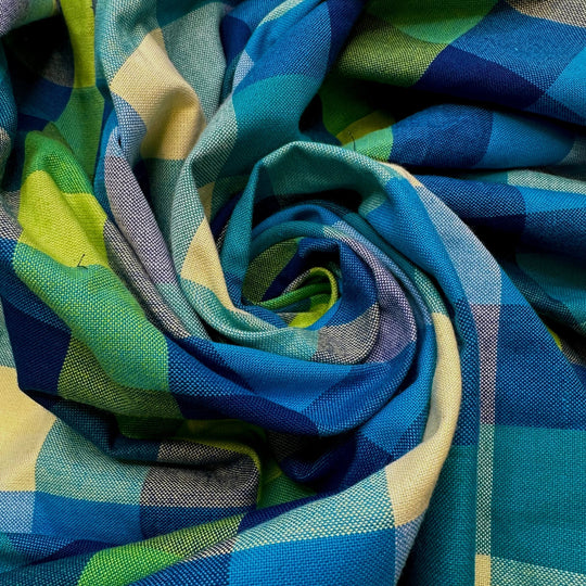Harvest Patterns - Cotton Woven - Light Green/Blue Plaid - 1.7M Bundle - True Deadstock fabric Fabric by private - Sustainable Textile | FABCYCLE