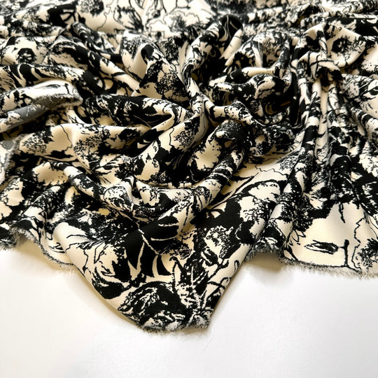 Haunted Garden - Poly Woven - Black/Cream Floral - 3M Bundle - True Deadstock fabric Fabric by private - Sustainable Textile | FABCYCLE