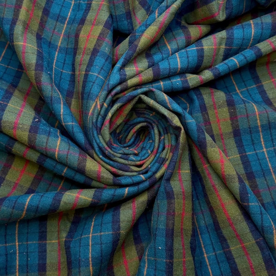 Having To Cut Out So Many Pieces - Flanel Cotton Woven - Teal Plaid - 1.1M Bundle - True Deadstock fabric Fabric by private - Sustainable Textile | FABCYCLE