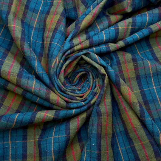 Having To Cut Out So Many Pieces - Flanel Cotton Woven - Teal Plaid - 1.1M Bundle - True Deadstock fabric Fabric by private - Sustainable Textile | FABCYCLE