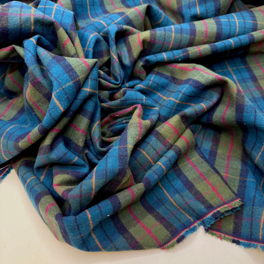 Having To Cut Out So Many Pieces - Flanel Cotton Woven - Teal Plaid - 1.1M Bundle - True Deadstock fabric Fabric by private - Sustainable Textile | FABCYCLE