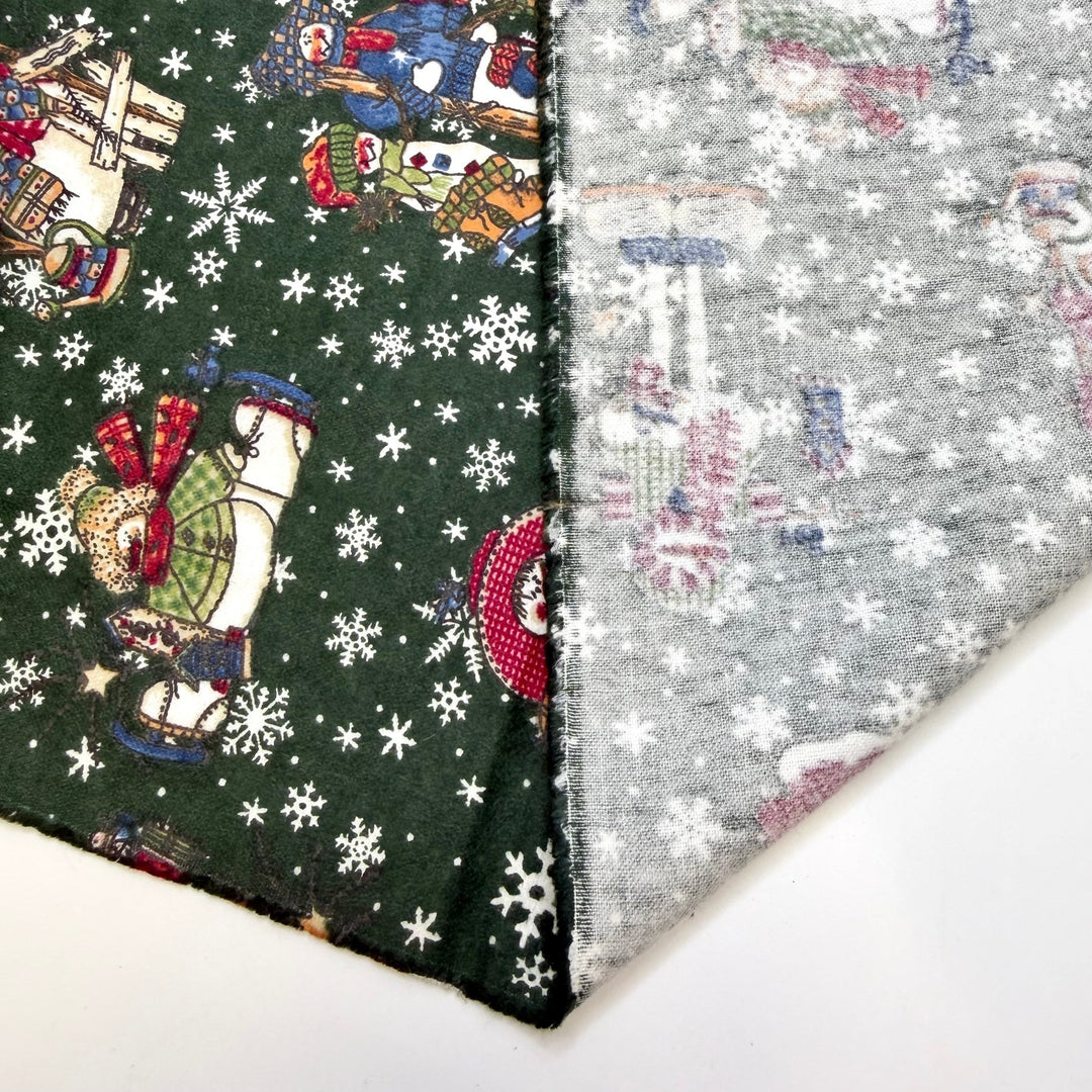 Healthy Holiday Meals - Flanelette Cotton Woven - Green Multi Snowmen - 2.6M Bundle - True Deadstock fabric Fabric by private - Sustainable Textile | FABCYCLE