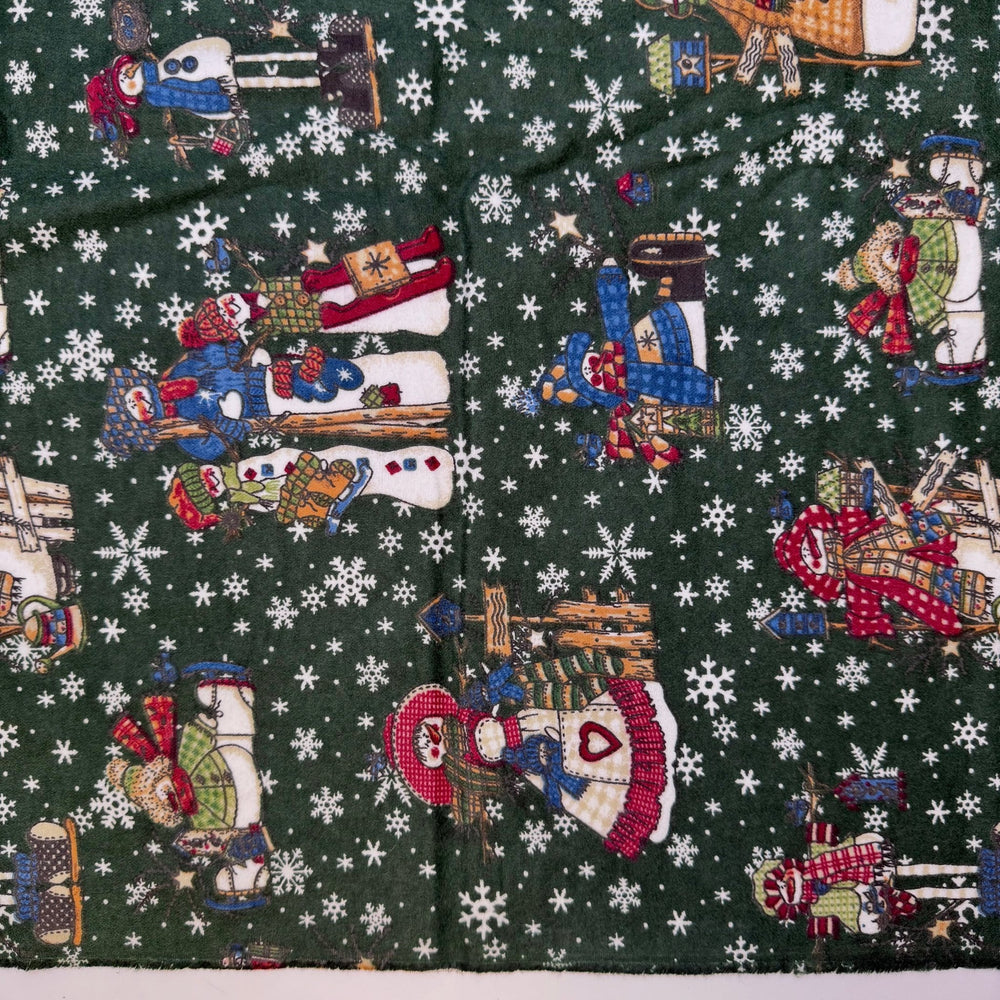 Healthy Holiday Meals - Flanelette Cotton Woven - Green Multi Snowmen - 2.6M Bundle - True Deadstock fabric Fabric by private - Sustainable Textile | FABCYCLE