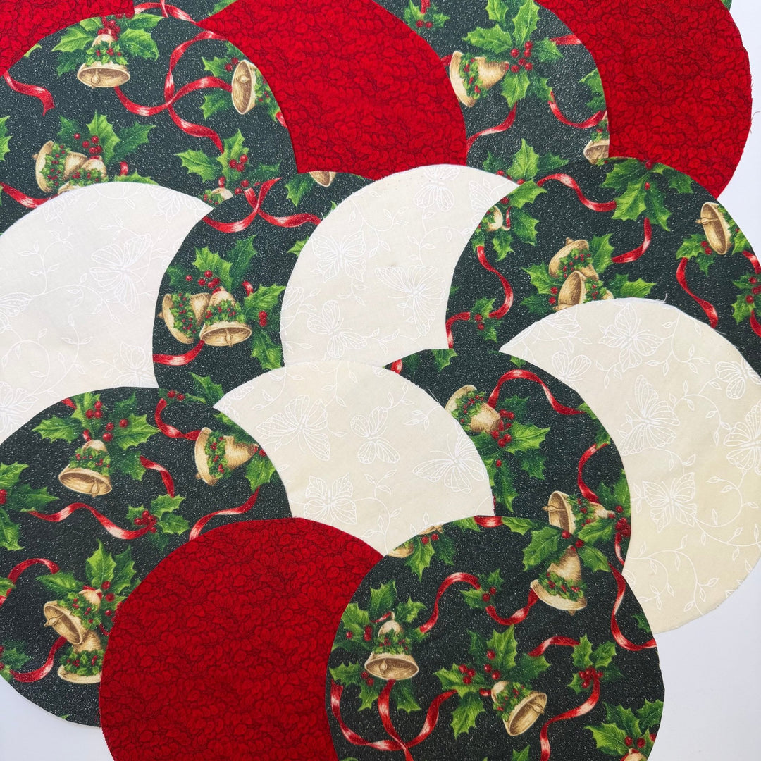 Hear The Bells - Cotton Blend Woven - Green/White Xmas Motif - Quilting Pack - True Deadstock fabric Fabric by private - Sustainable Textile | FABCYCLE