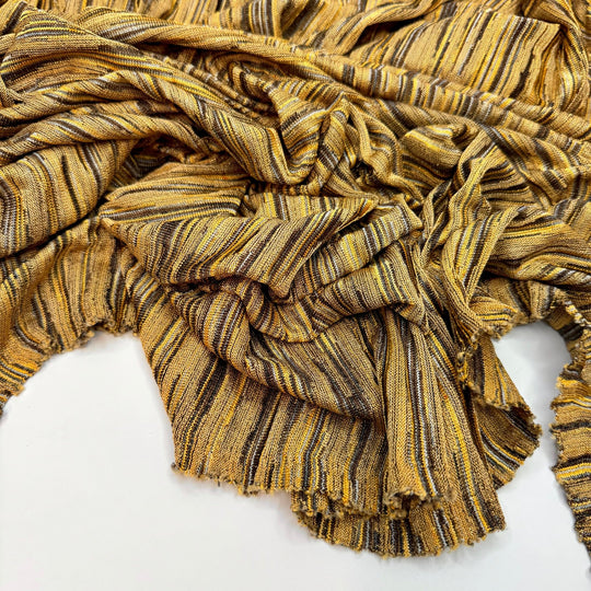 Heart Flutters - Metallic Polyester Blend Knit - Brown/Yellow Abstract - 1.4M Bundle - True Deadstock fabric Fabric by private - Sustainable Textile | FABCYCLE