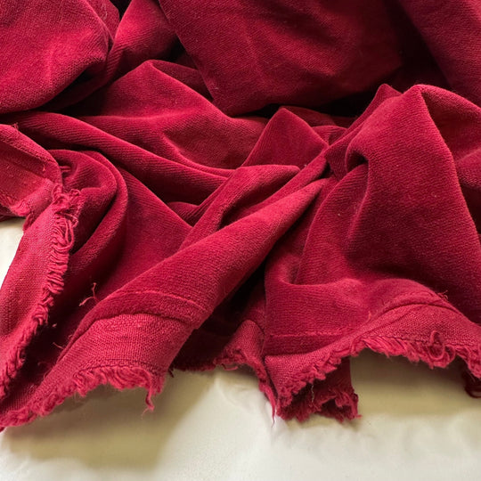 Heavy Heavy Drapes - Vintage Velvet Cotton Woven - Red - 1.9M Bundle - True Deadstock fabric Fabric by private - Sustainable Textile | FABCYCLE