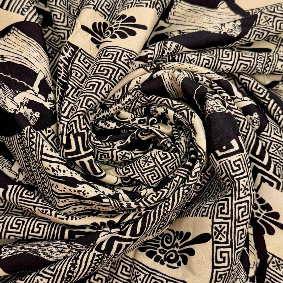 Hedge Maze - Cotton/Rayon Woven - Cream/Navy Geometric - 2.15M Bundle - True Deadstock fabric Fabric by private - Sustainable Textile | FABCYCLE