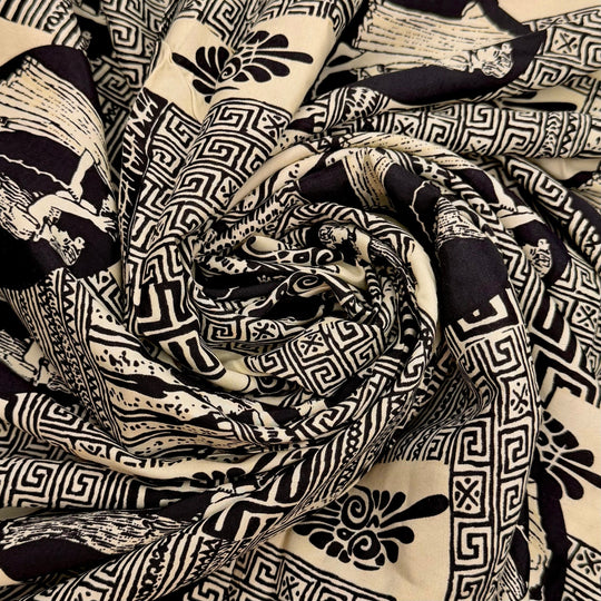 Hedge Maze - Cotton/Rayon Woven - Cream/Navy Geometric - 2.15M Bundle - True Deadstock fabric Fabric by private - Sustainable Textile | FABCYCLE