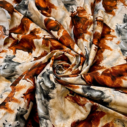 Herd Mentality - Cotton Woven - Cream/Brown Horses - 1M Bundle - True Deadstock fabric Fabric by private - Sustainable Textile | FABCYCLE
